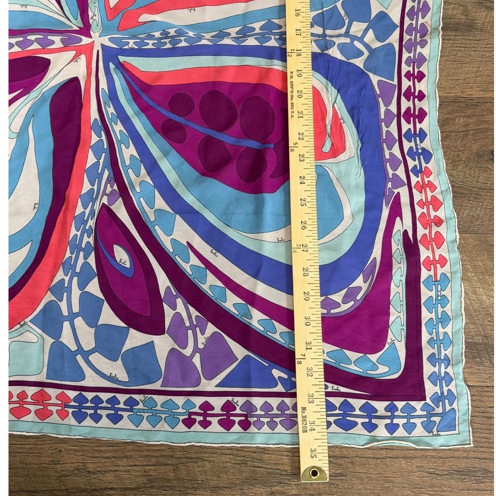 Emilio Pucci Vintage Silk Scarf Psychedelic Butterfly Geometric Purple Blue Pink - Picture 9 of 16